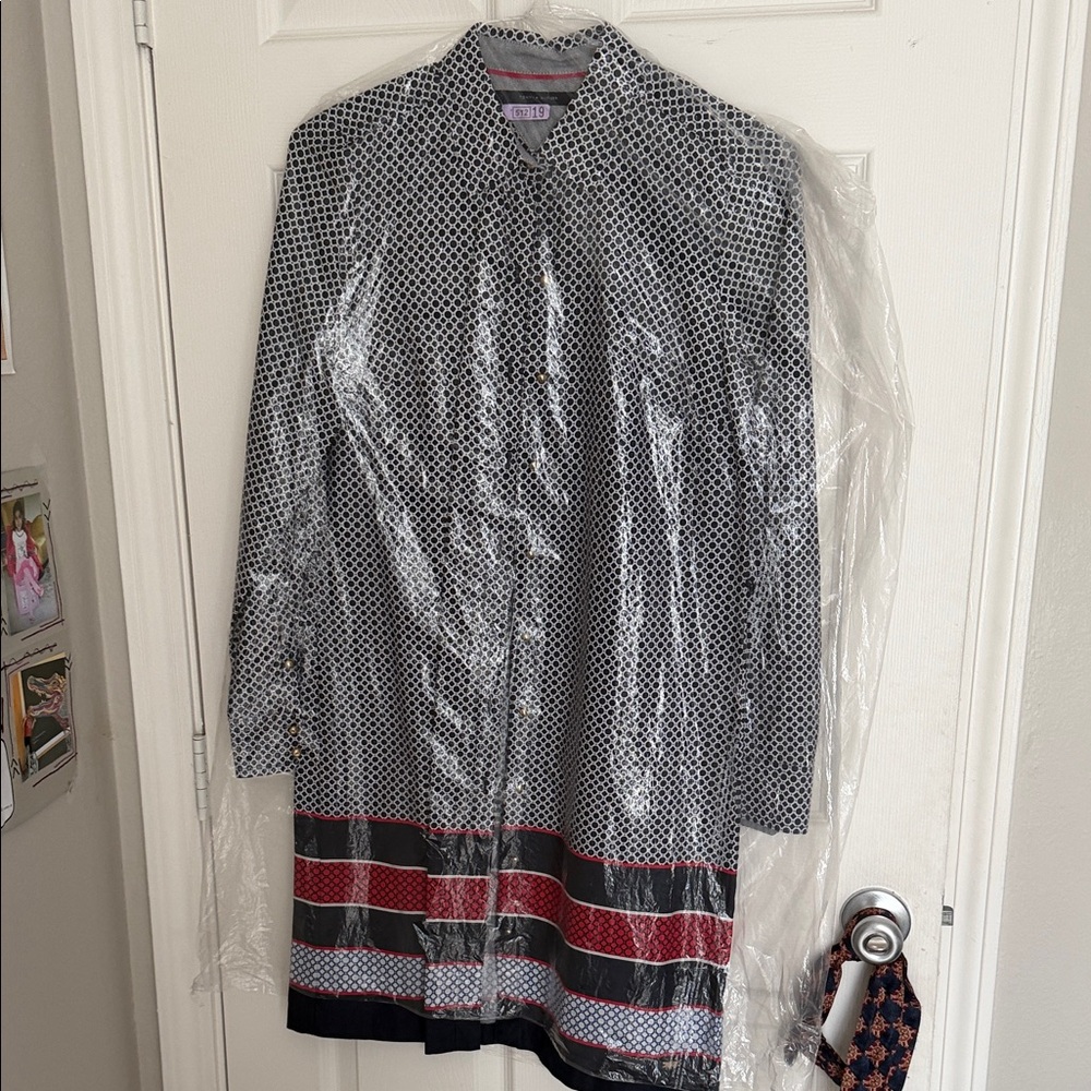 Tommy Hilfiger Black and Red Geometric Long Sleeve Dress